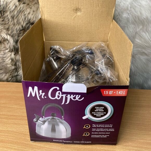 Whistling Tea Kettle 1.5-Quart Stainless Steel Safe Easy Pouring Stovetop Silver - Picture 2 of 2